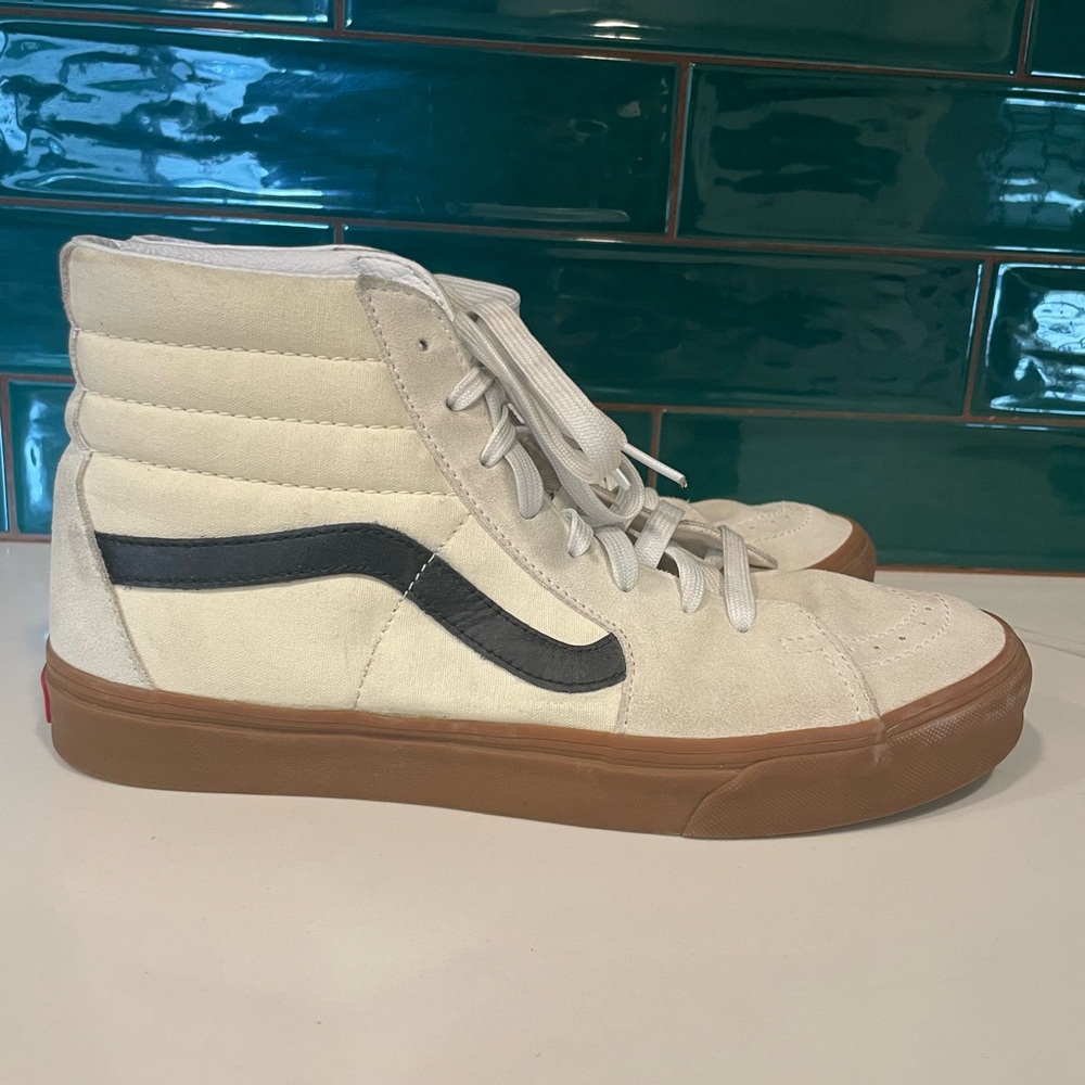 Vans High-Top Sneakers in Cream and Brown